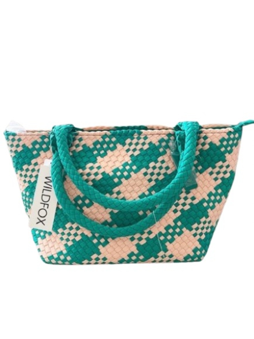 Wildfox Large Teal and Peach Woven Neoprene Beach Tote Bag With Braided Handles